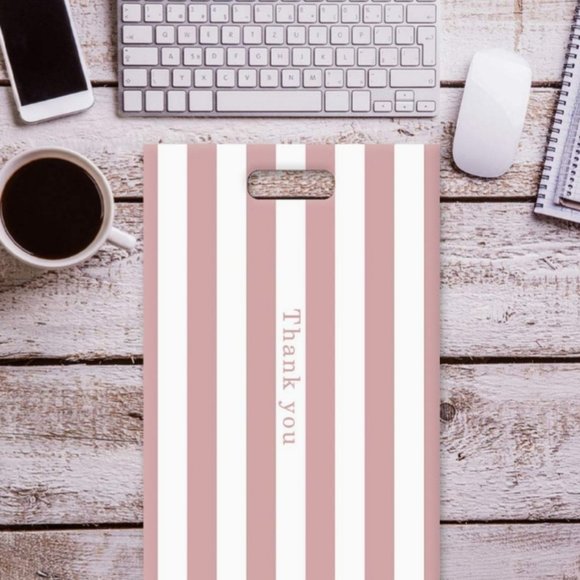 12 Pink and White Stripes Designer Poly Mailer Bags with Handle - Picture 10 of 10